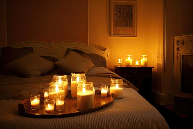 A warm and cozy room with the scent of candles aromatic and lighting