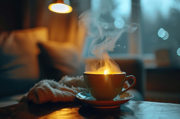 A Warm Cup of Tea on a Cozy Winter Evening