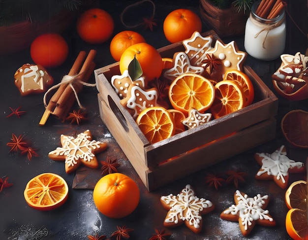 Photo warm delights of oranges cinnamon and gingerbread