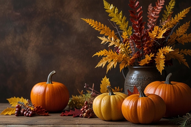 Warm Fall Decor and Foliage on Background