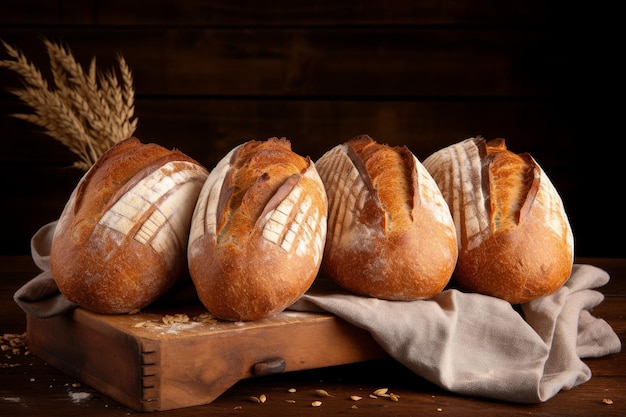 Warm Fresh loaves bread Bakery pastry wheat Generate Ai