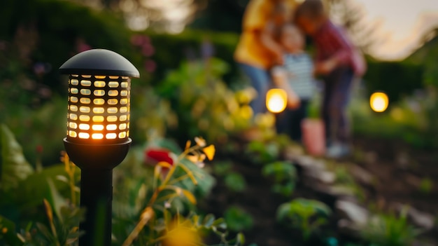 Warm Garden Light At Dusk With Blurred Family In Background