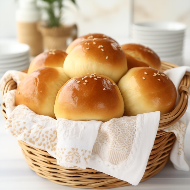 Warm and Golden Dinner Rolls in a Cozy Basket