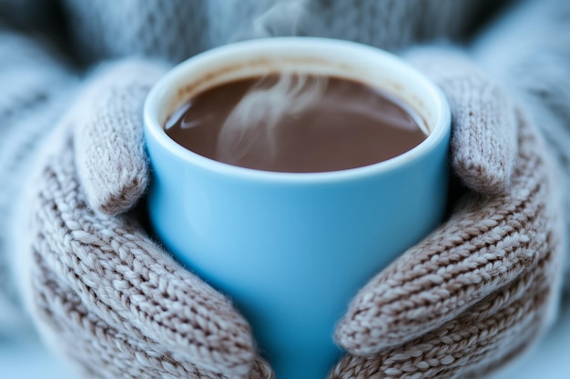 Warm hands cradling a steaming cup of coffee in a cozy setting during chilly winter mornings