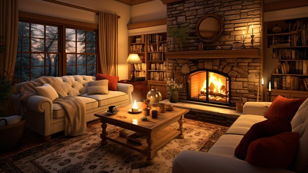 A warm and inviting home library featuring a variety of books