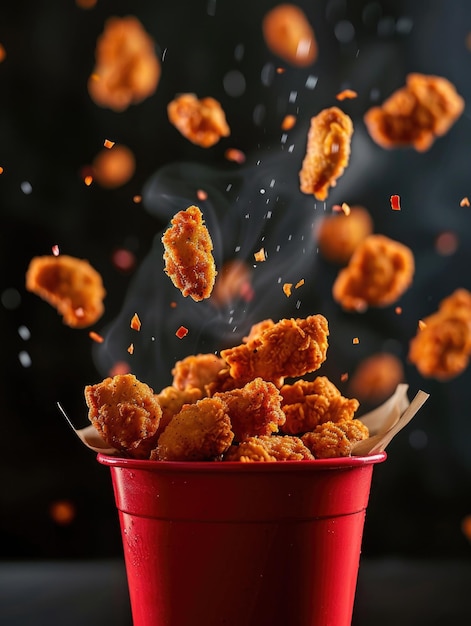 Photo a warm and inviting image of fried chicken nuggets served in a bright red cup