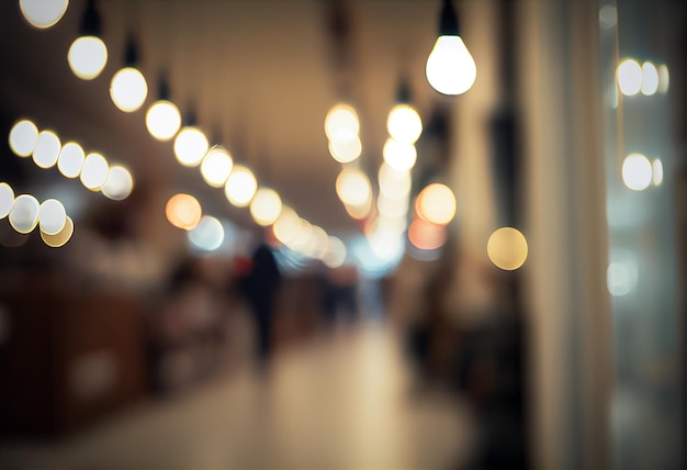 Warm light Blur light background at shop in mall for business background blurry abstract bokeh at interior hallway Generative ai