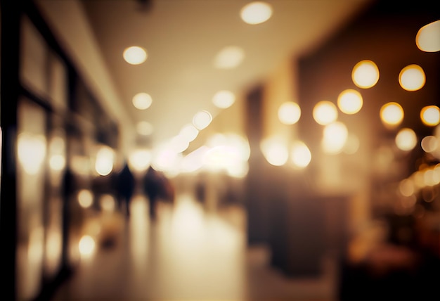 Warm light Blur light background at shop in mall for business background blurry abstract bokeh at interior hallway Generative ai