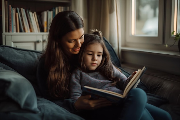 Warm moment of mother and child reading together