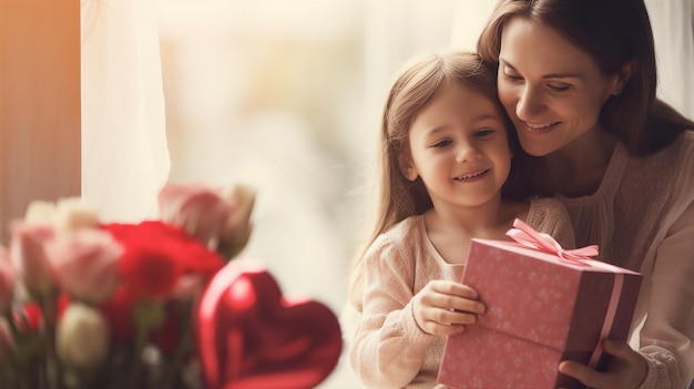 Warm motherdaughter moment a young girl receiving a gift