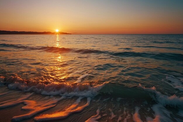 Photo warm orange sunrise on a calm empty shoreline