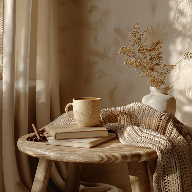 Photo warm and peaceful coffee nook reading in a cozy corner with elegant decor