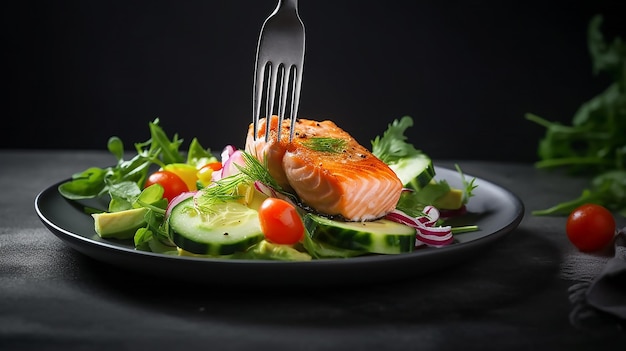 Warm Salad with Salmon Steak