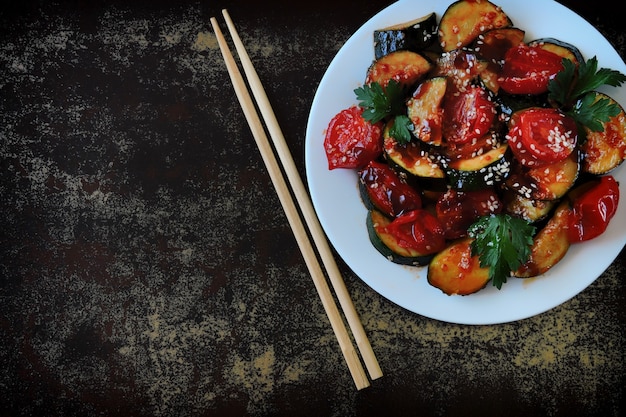 Warm salad with zucchini and cherry tomatoes