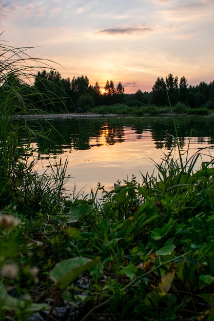 Warm summer sunset on the Volga River