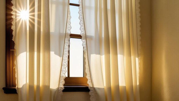 Photo warm sunlight through elegant curtains