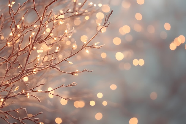 Warm Twinkling Fairy Lights on Branches with Soft Bokeh Background Creating a Cozy Festive Atmospher