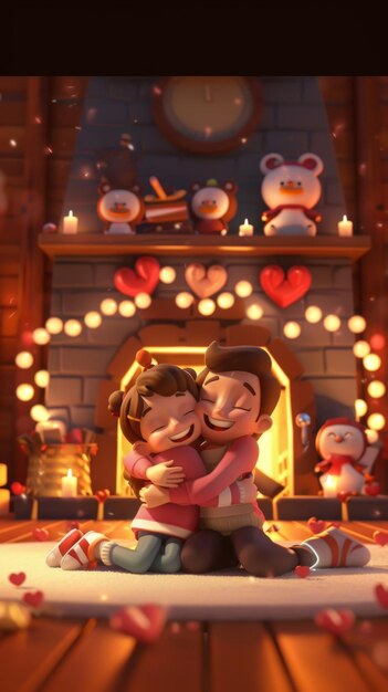 Warm Valentine Hug by the Fireplace