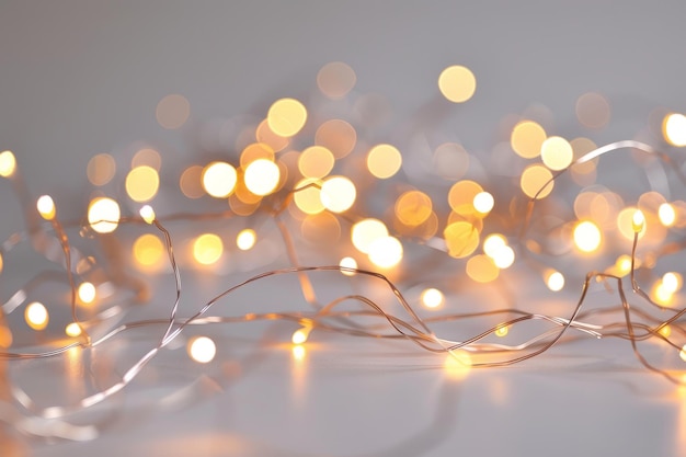 Photo warm white fairy lights on a light surface cozy festive atmosphere