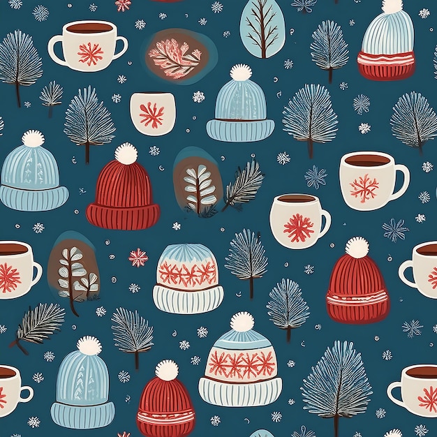 Photo warm winter essentials seamless pattern icons set of icons featuring cozy coffee cocoa mugs clothing christmas wallpaper graphic art illustration poster