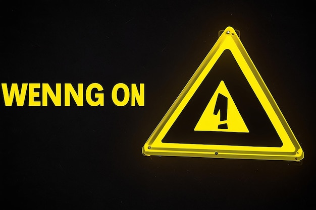 Photo warning sign on black background with 3d rendering of single yellow light