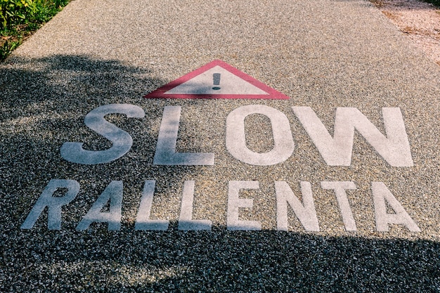 Warning to slow down on the cycle path between Garda and Bardolino in the province of Verona.