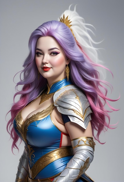 Warrior amazon woman with purple hair Portrait of a female warrior in armor