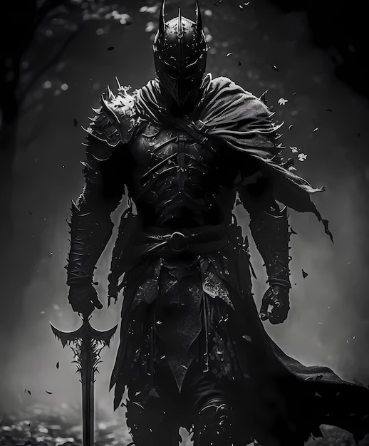 The warrior form shrouded in darkness and clad in black shadow armor