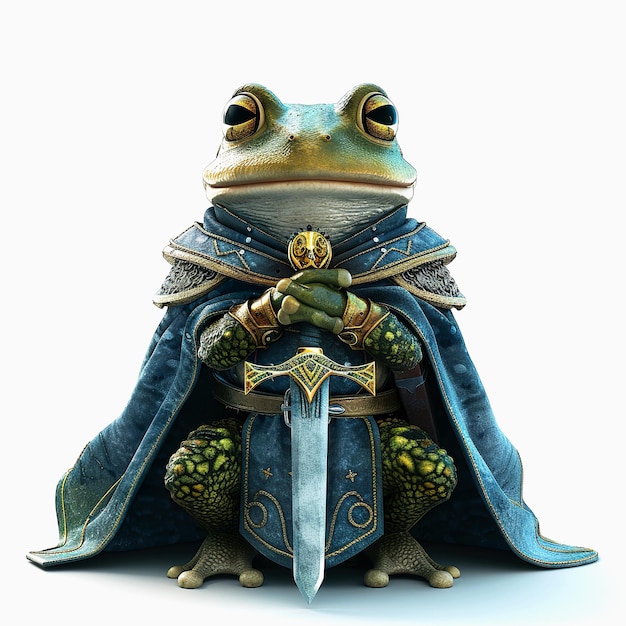 Warrior Frog game cartoon character isolated on white background Frog knight cartoon