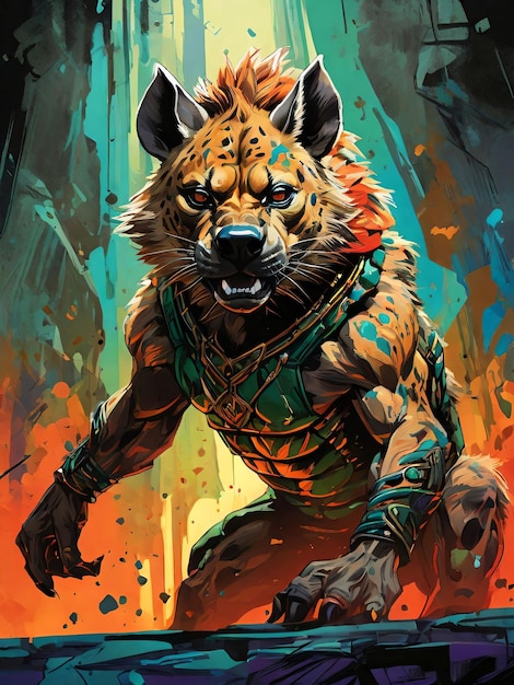 Warrior Hyena in a Dynamic Graphic Novel Style_1