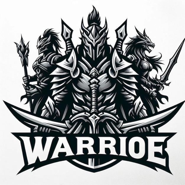 A warrior logo on a white background