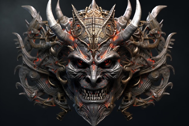 Warrior mask with horns on a black background