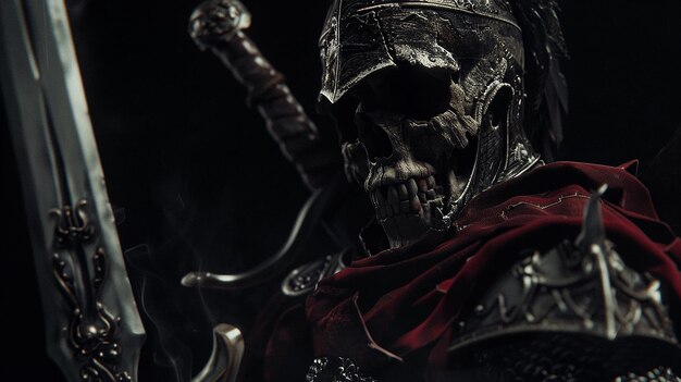 Photo warrior skull in dark background