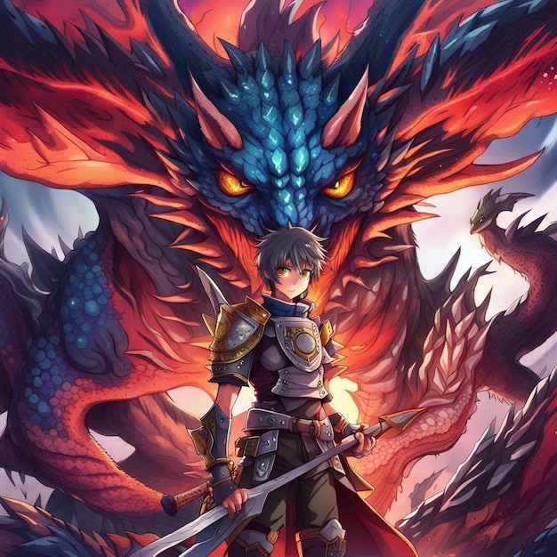 warrior with his pet dragon anime HD