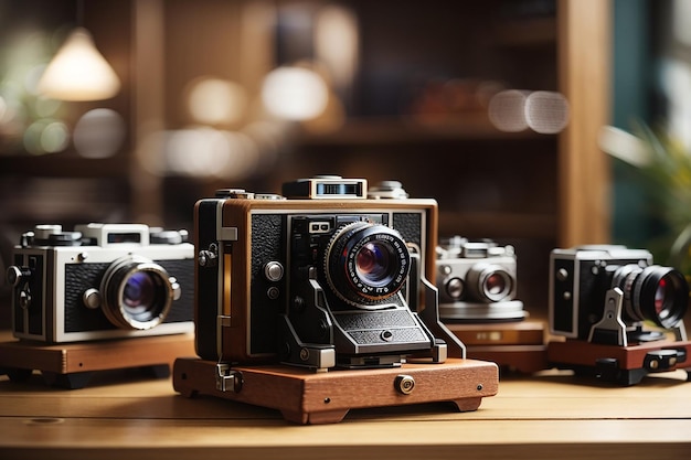 Warsaw Poland July 1 2020 Old cameras on regiments Exhibition of old photographic accessories History of photography