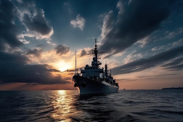 Warship on the sea