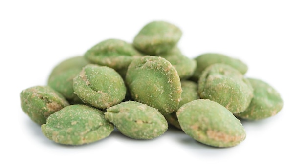 Wasabi coated Peanuts isolated on white