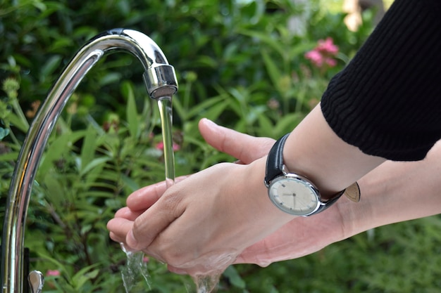 Photo wash hands to clean to prevent and kill the corona virus