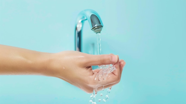 Washing Hand with Soap on running water a hand holding water dripping from a faucet generative ai