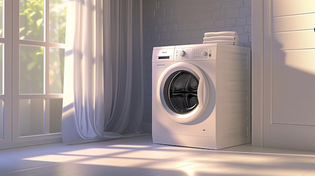 Washing machine in front of window