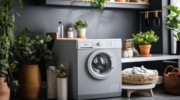 Washing machine in the laundry room Modern home decor with minimal design