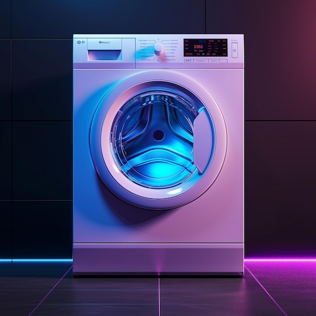 a washing machine with a blue light and a white and blue light on it