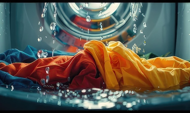 Photo a washing machine with a bunch of clothes captured beautifully