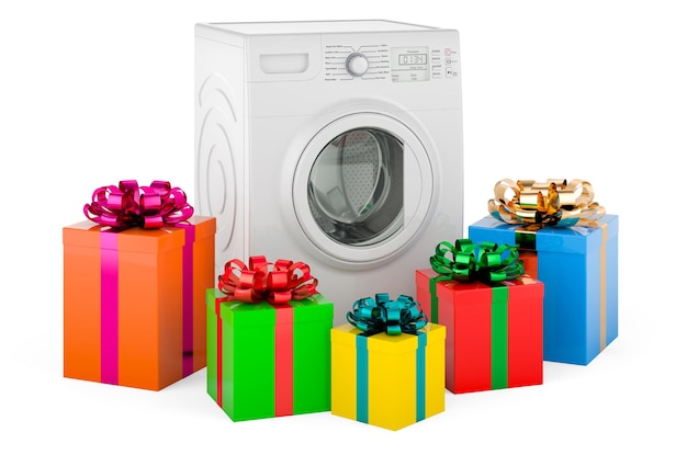 Washing machine with gift boxes 3D rendering