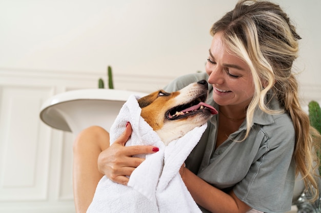 Washing pet dog at home