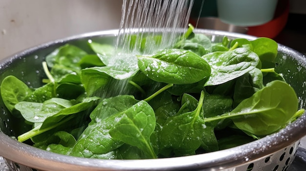 Washing Spinach in a Colander