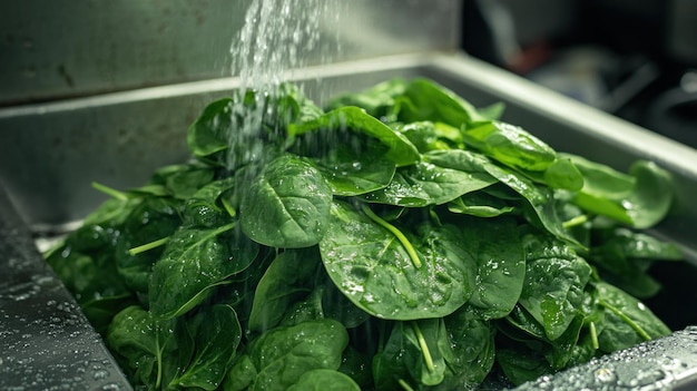 Washing Spinach in a Metal Sink