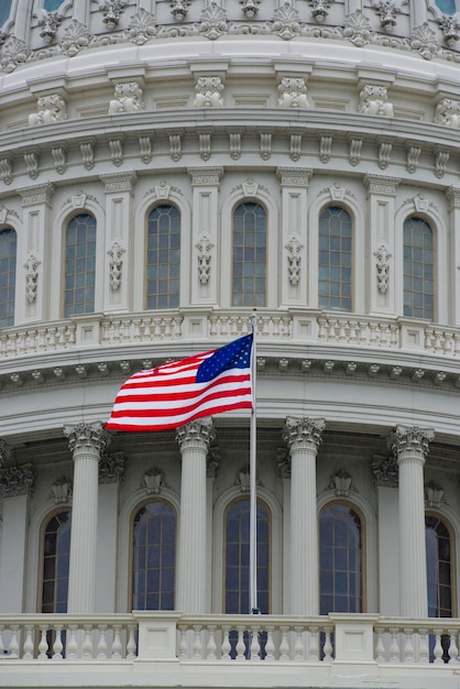 Washington DC Capital detail with american flag