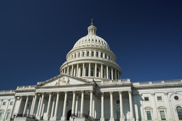 Washington dc capitol detail on the deep blue sky background