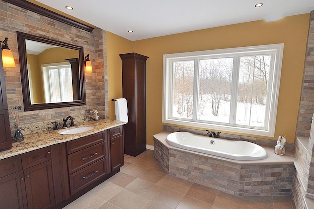 Photo washroom with a stone accent wall